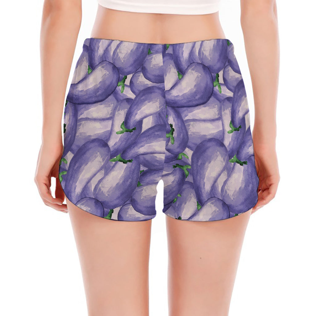 Watercolor Eggplant Print Women's Split Running Shorts