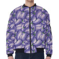 Watercolor Eggplant Print Zip Sleeve Bomber Jacket