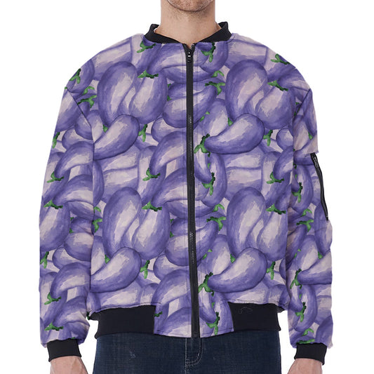 Watercolor Eggplant Print Zip Sleeve Bomber Jacket