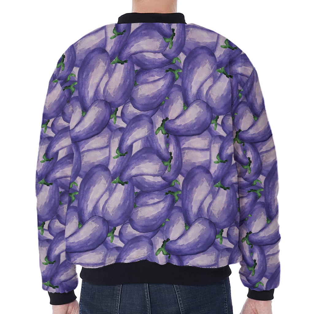 Watercolor Eggplant Print Zip Sleeve Bomber Jacket