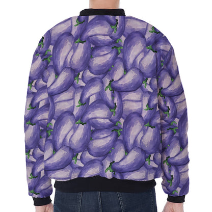 Watercolor Eggplant Print Zip Sleeve Bomber Jacket
