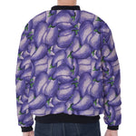 Watercolor Eggplant Print Zip Sleeve Bomber Jacket
