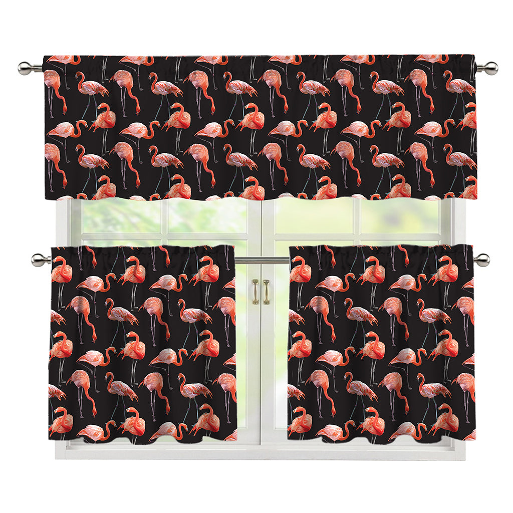 Watercolor Flamingo Pattern Print 3 Piece Kitchen Curtains