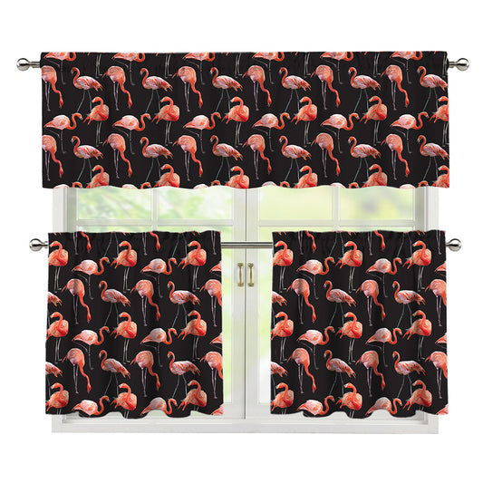 Watercolor Flamingo Pattern Print 3 Piece Kitchen Curtains