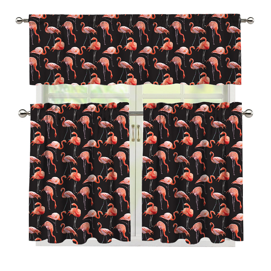 Watercolor Flamingo Pattern Print 3 Piece Kitchen Curtains