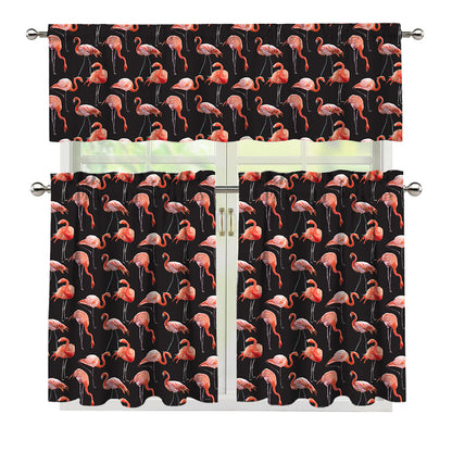 Watercolor Flamingo Pattern Print 3 Piece Kitchen Curtains