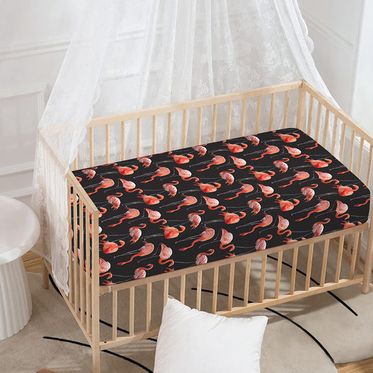Watercolor Flamingo Pattern Print Baby Crib Sheet