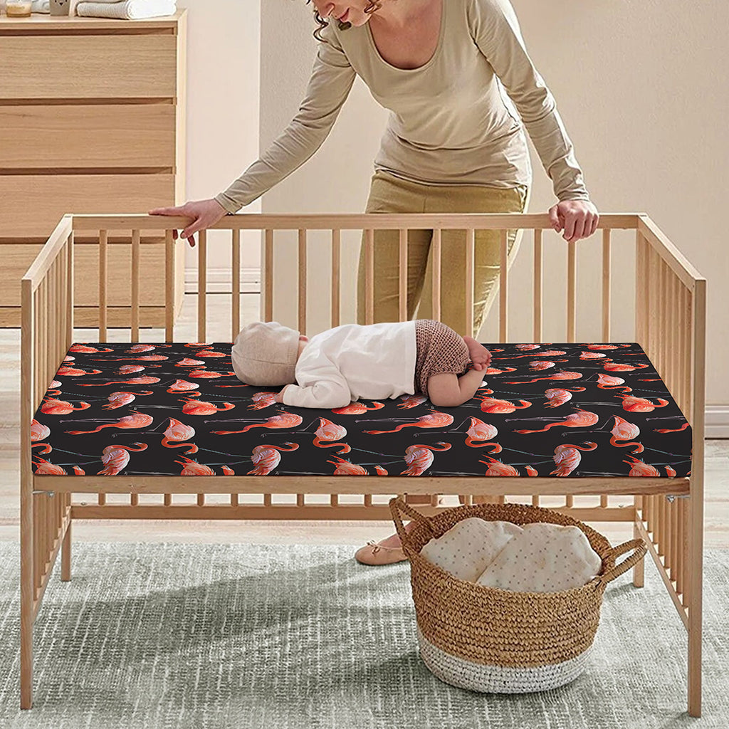 Watercolor Flamingo Pattern Print Baby Crib Sheet