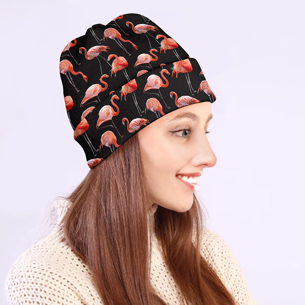 Watercolor Flamingo Pattern Print Beanie