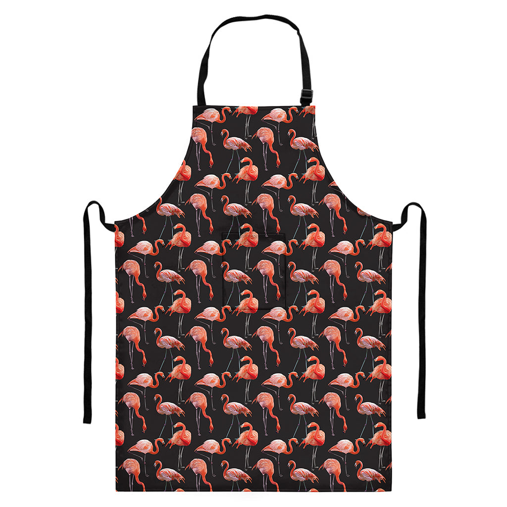 Watercolor Flamingo Pattern Print Bib Apron With Pocket