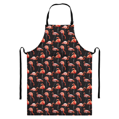 Watercolor Flamingo Pattern Print Bib Apron With Pocket