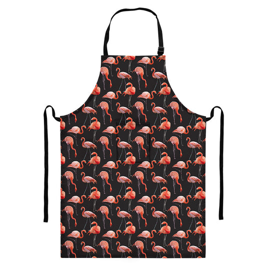 Watercolor Flamingo Pattern Print Bib Apron With Pocket