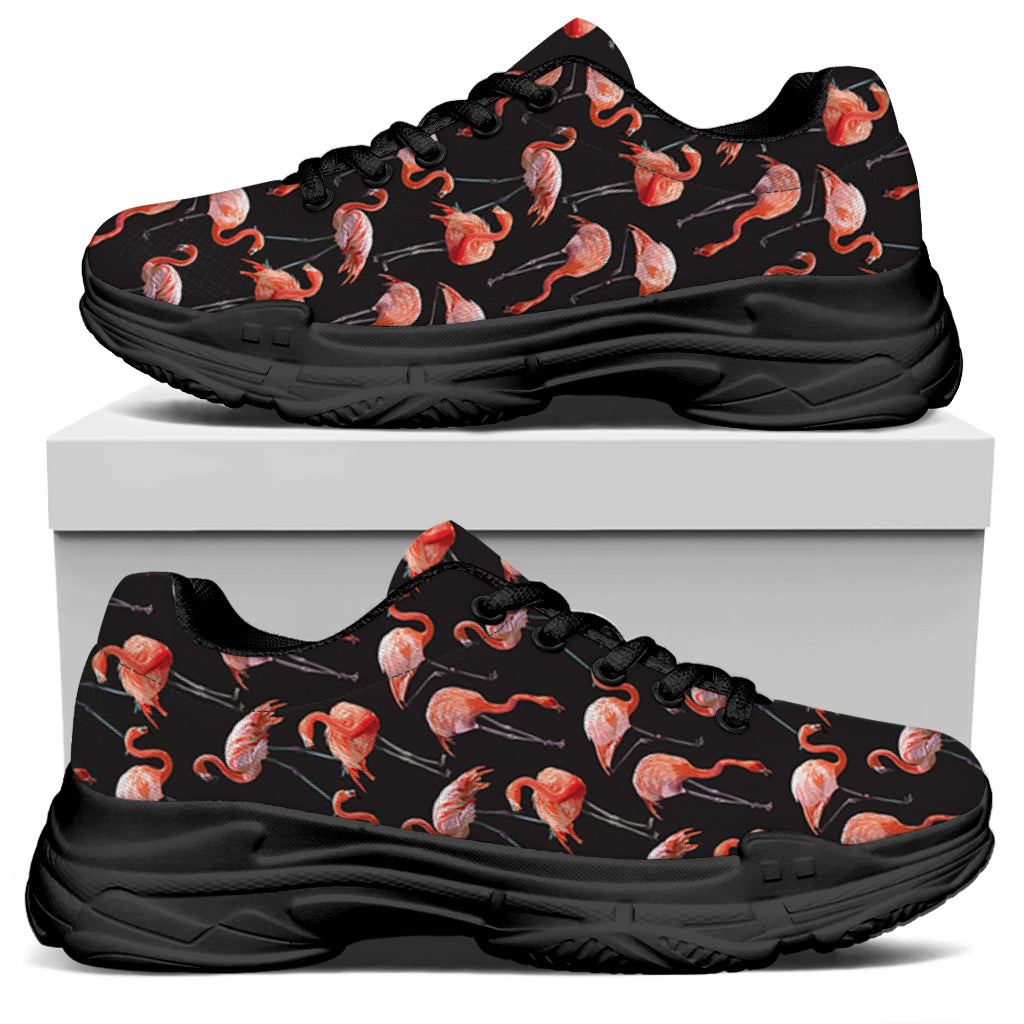 Watercolor Flamingo Pattern Print Black Chunky Shoes