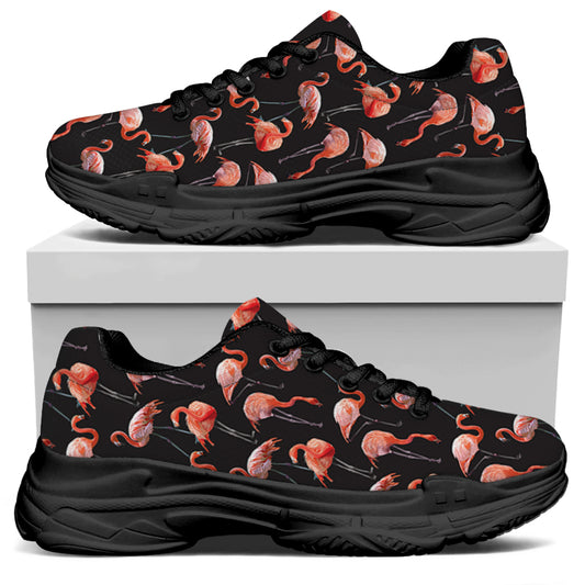 Watercolor Flamingo Pattern Print Black Chunky Shoes