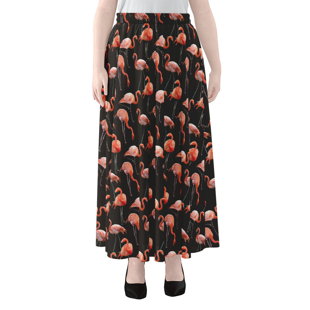 Watercolor Flamingo Pattern Print Chiffon Maxi Skirt