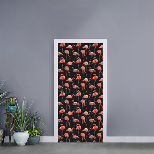 Watercolor Flamingo Pattern Print Door Sticker
