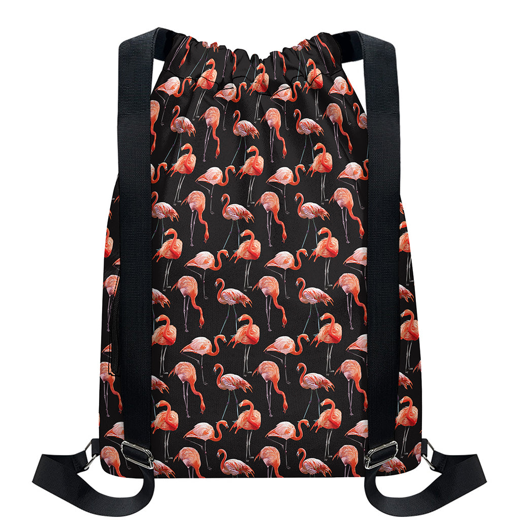 Watercolor Flamingo Pattern Print Drawstring Backpack