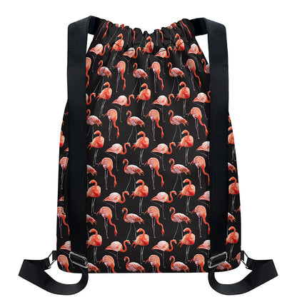Watercolor Flamingo Pattern Print Drawstring Backpack