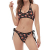 Watercolor Flamingo Pattern Print Halter Scoop Tie Side Bikini