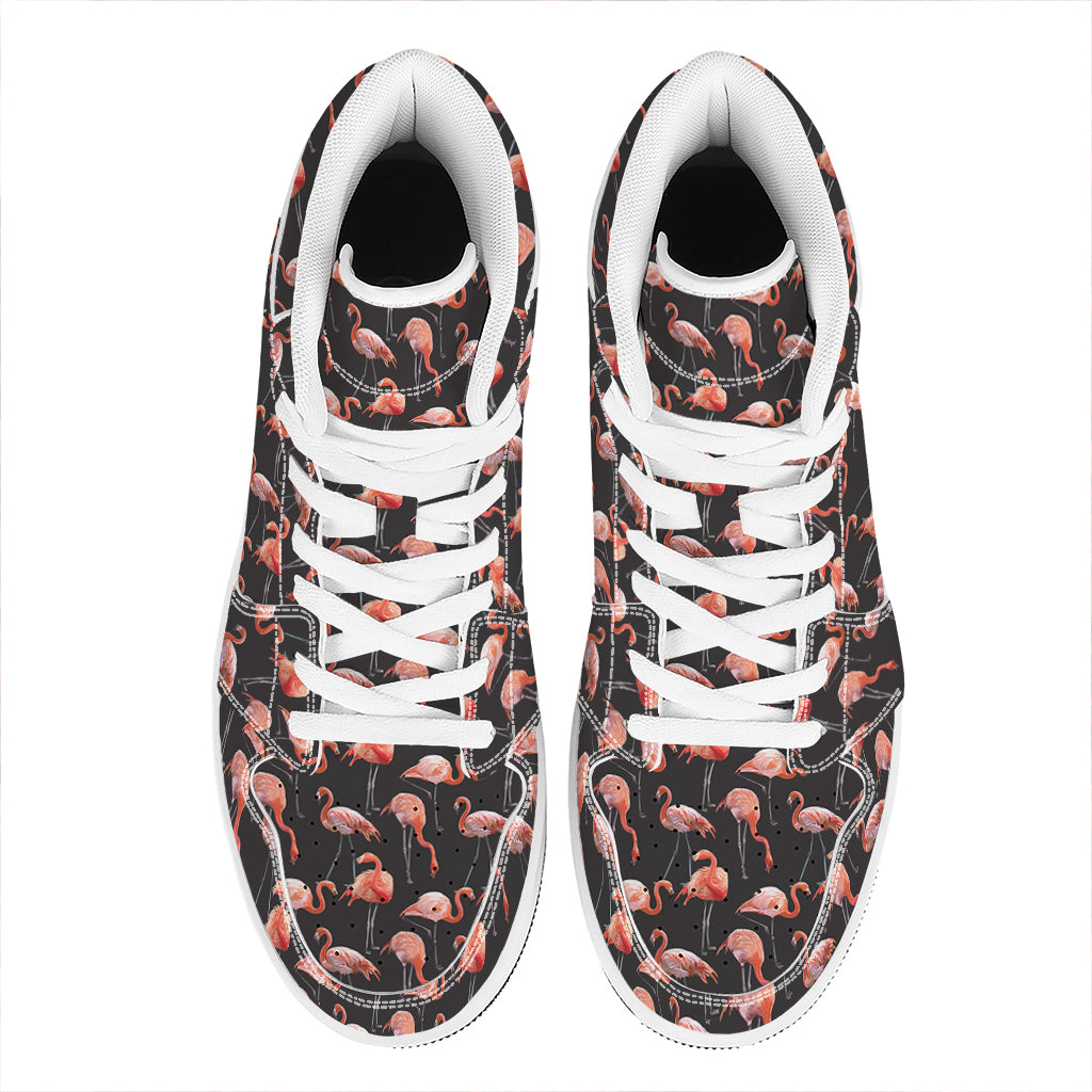 Watercolor Flamingo Pattern Print High Top Leather Sneakers