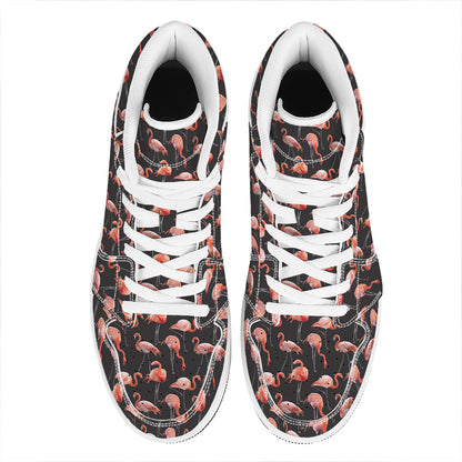 Watercolor Flamingo Pattern Print High Top Leather Sneakers