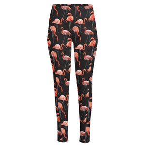 Watercolor Flamingo Pattern Print High-Waisted Pocket Leggings