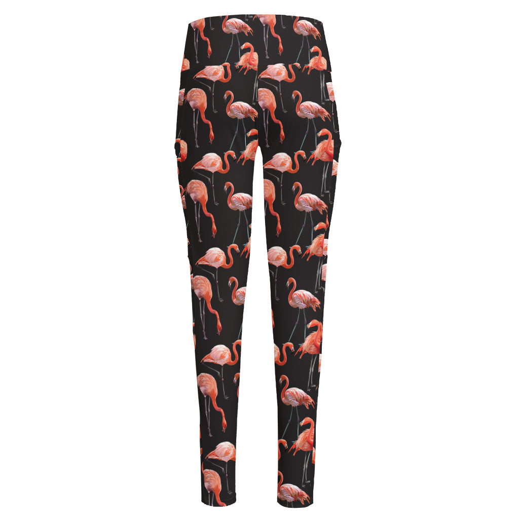 Watercolor Flamingo Pattern Print High-Waisted Pocket Leggings