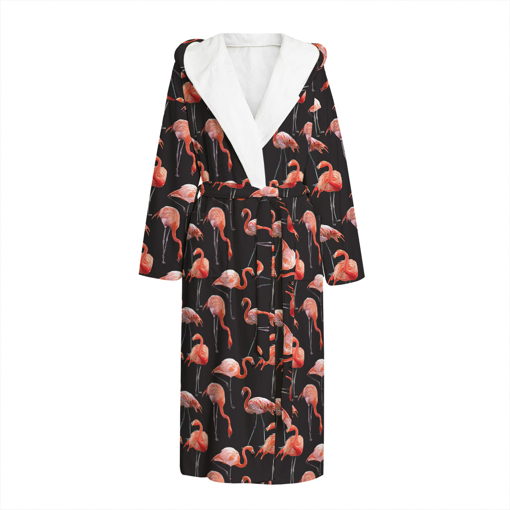 Watercolor Flamingo Pattern Print Hooded Bathrobe