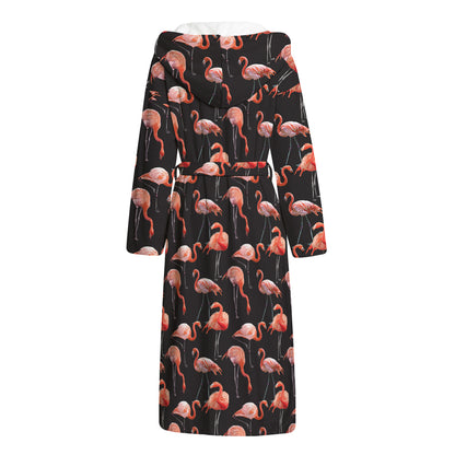 Watercolor Flamingo Pattern Print Hooded Bathrobe