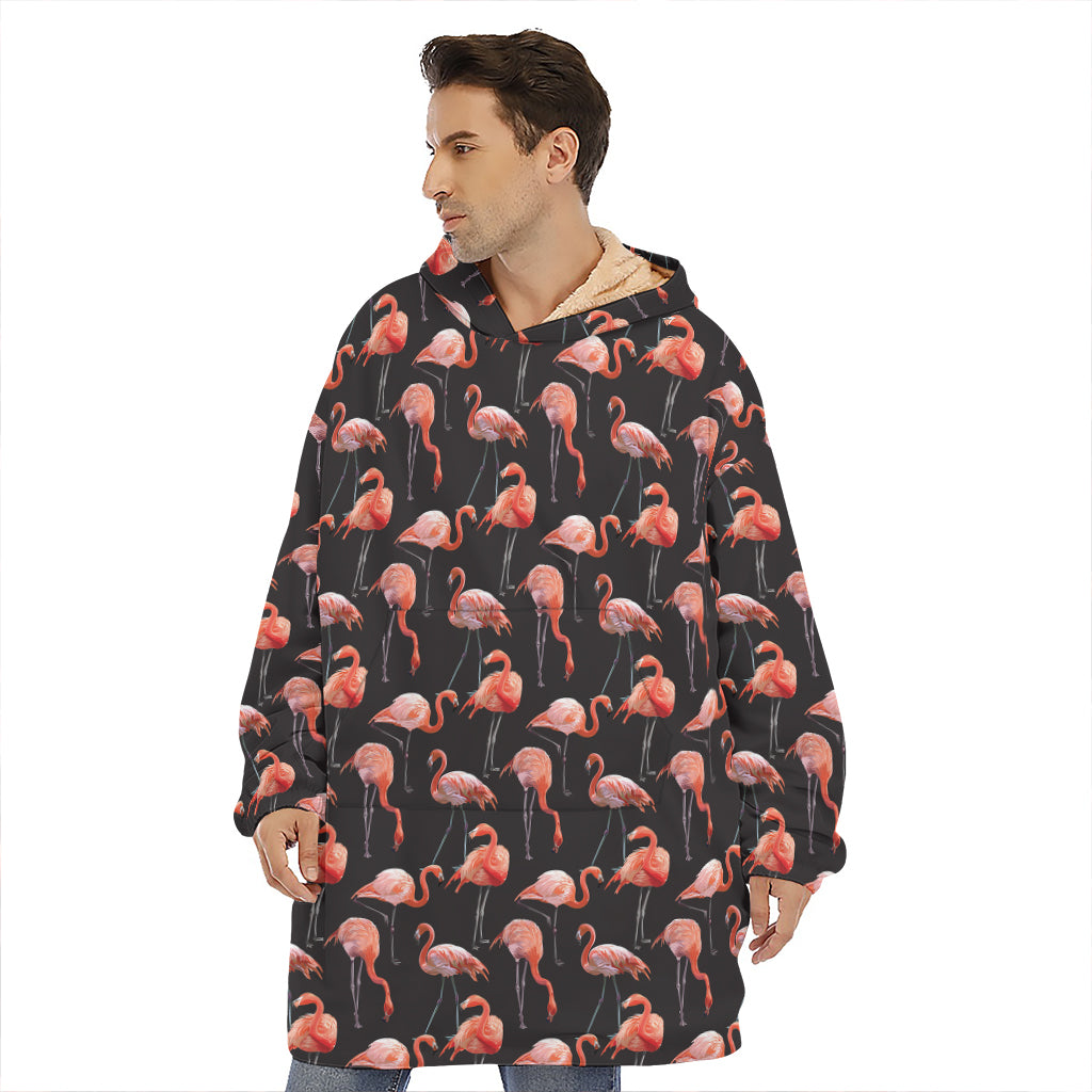 Watercolor Flamingo Pattern Print Hoodie Blanket