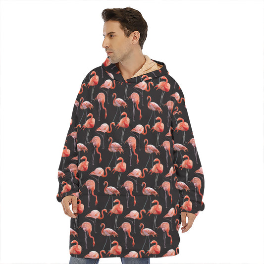 Watercolor Flamingo Pattern Print Hoodie Blanket