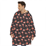Watercolor Flamingo Pattern Print Hoodie Blanket