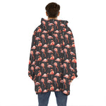 Watercolor Flamingo Pattern Print Hoodie Blanket