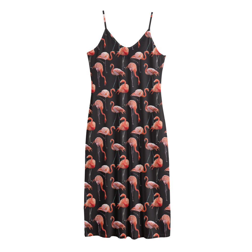 Watercolor Flamingo Pattern Print Jersey Midi Cami Dress