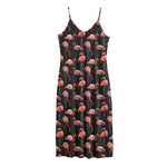 Watercolor Flamingo Pattern Print Jersey Midi Cami Dress