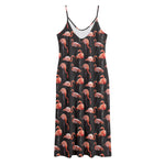 Watercolor Flamingo Pattern Print Jersey Midi Cami Dress