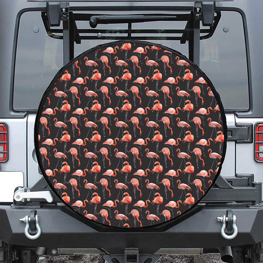 Watercolor Flamingo Pattern Print Leather Spare Tire Cover