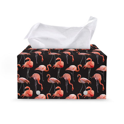 Watercolor Flamingo Pattern Print Leather Tissue Box Cover