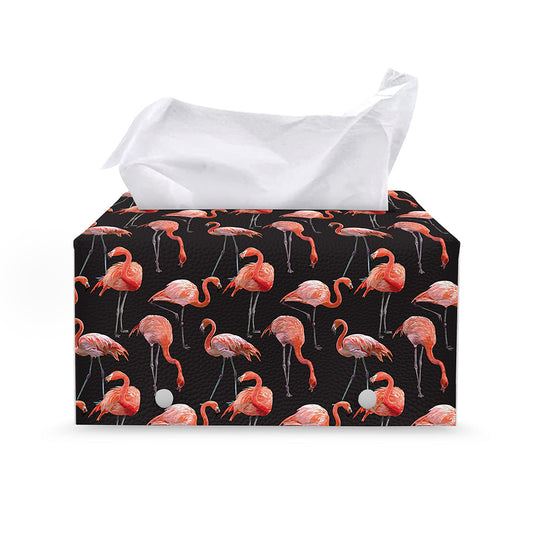 Watercolor Flamingo Pattern Print Leather Tissue Box Cover