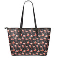 Watercolor Flamingo Pattern Print Leather Tote Bag With Zipper