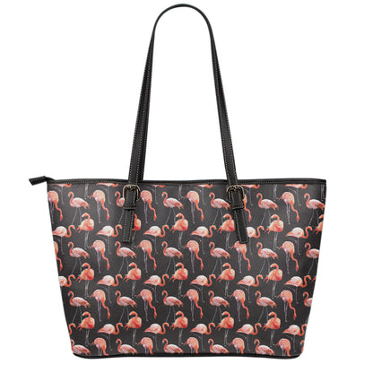 Watercolor Flamingo Pattern Print Leather Tote Bag