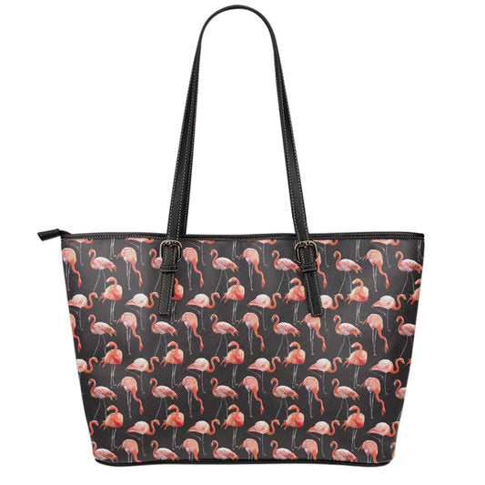 Watercolor Flamingo Pattern Print Leather Tote Bag