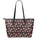 Watercolor Flamingo Pattern Print Leather Tote Bag