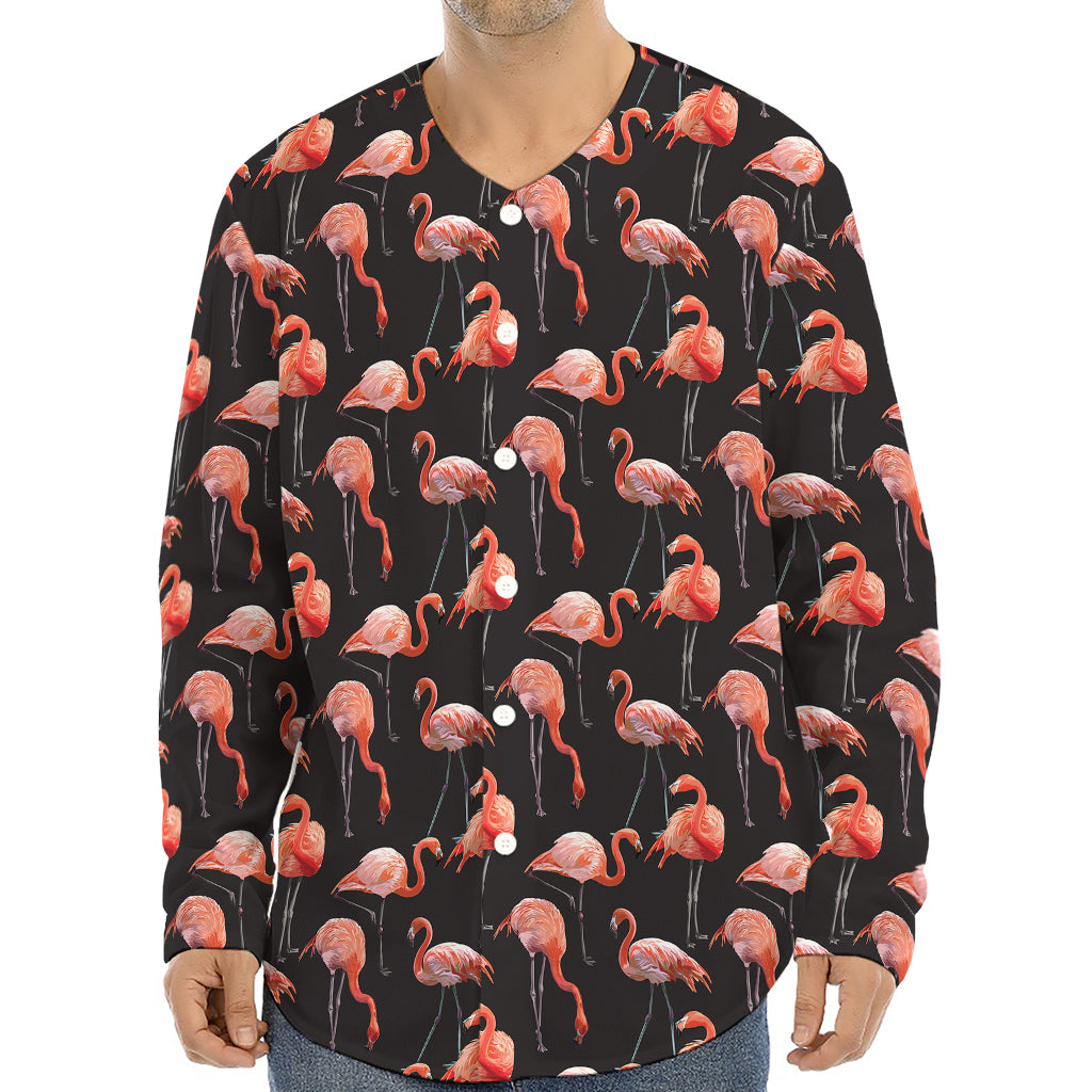 Watercolor Flamingo Pattern Print Long Sleeve Baseball Jersey