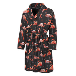 Watercolor Flamingo Pattern Print Men's Bathrobe