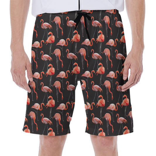 Watercolor Flamingo Pattern Print Men's Beach Shorts
