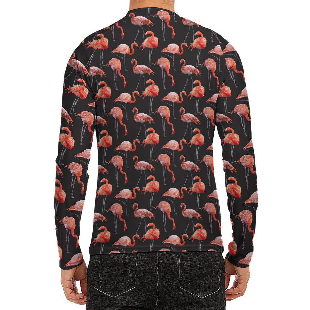 Watercolor Flamingo Pattern Print Men's Long Sleeve Rash Guard