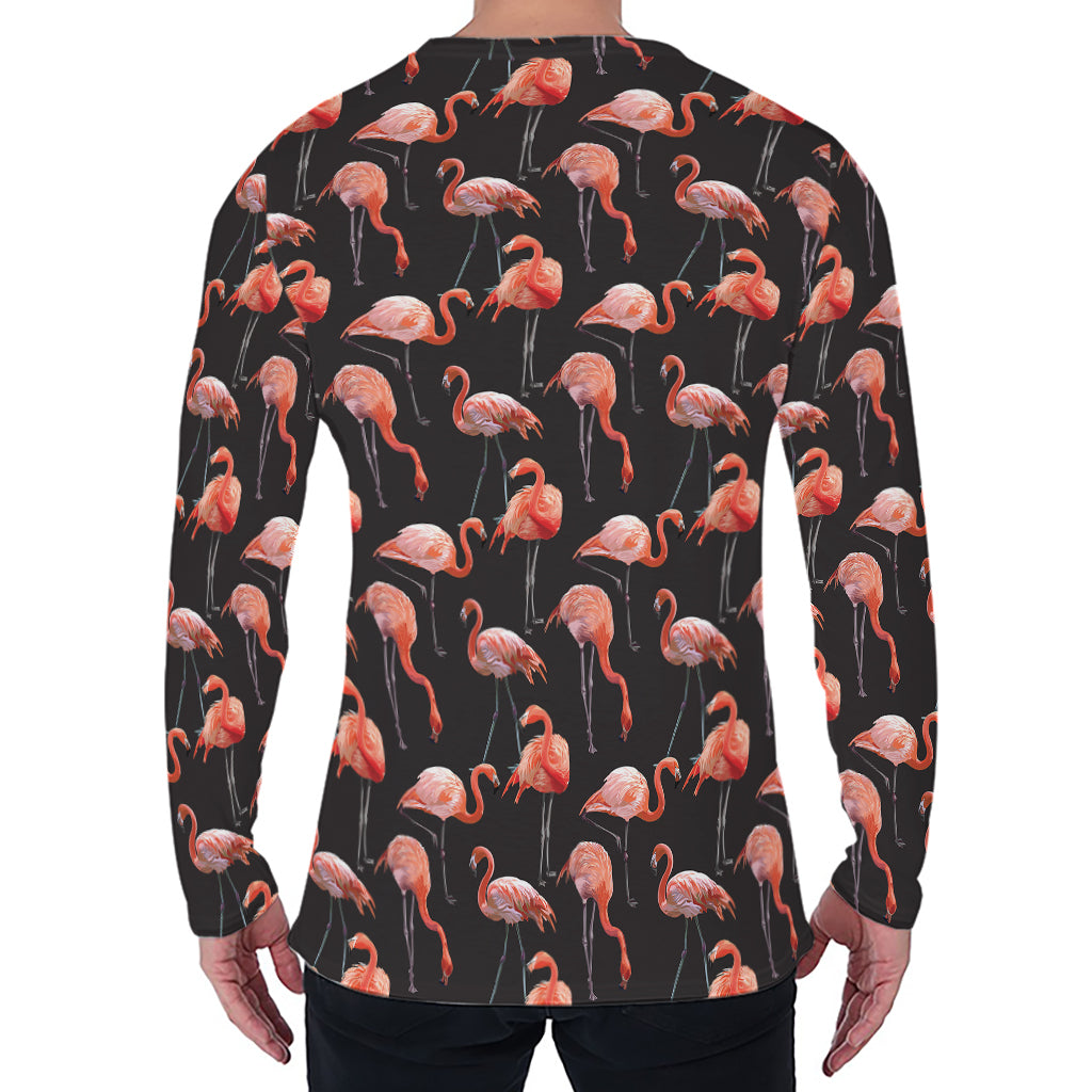 Watercolor Flamingo Pattern Print Men's Long Sleeve T-Shirt