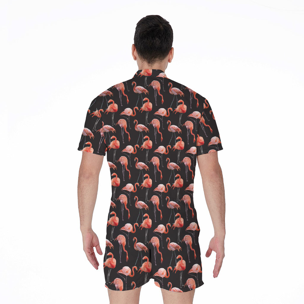 Watercolor Flamingo Pattern Print Men's Rompers
