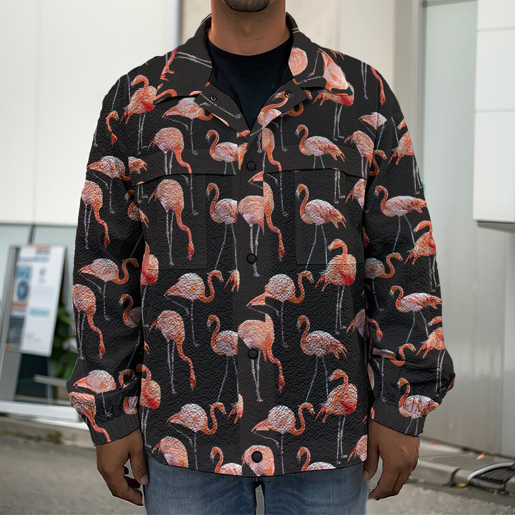 Watercolor Flamingo Pattern Print Men's Shirt Jacket